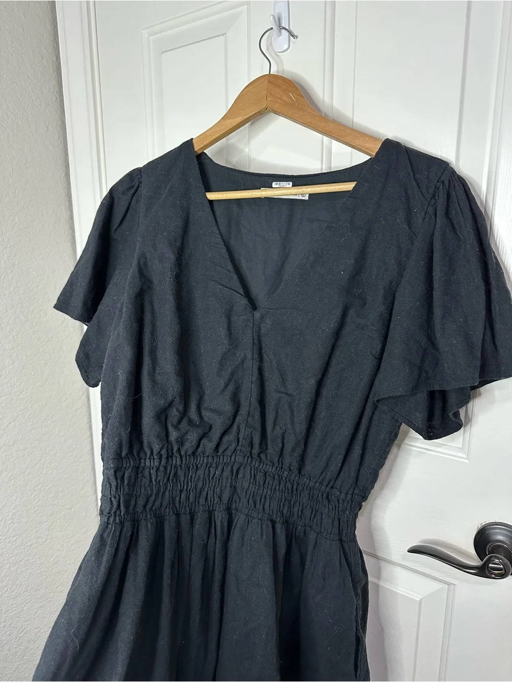 Abercrombie & Fitch Black Smocked Waist Tiered Mini Dress Sz L Minimalist Chic - Picture 5 of 9
